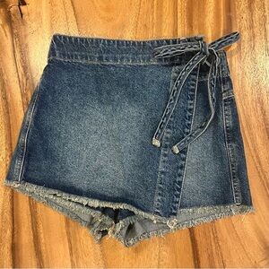 Free People Denim Wrap Skort in Medium Blue